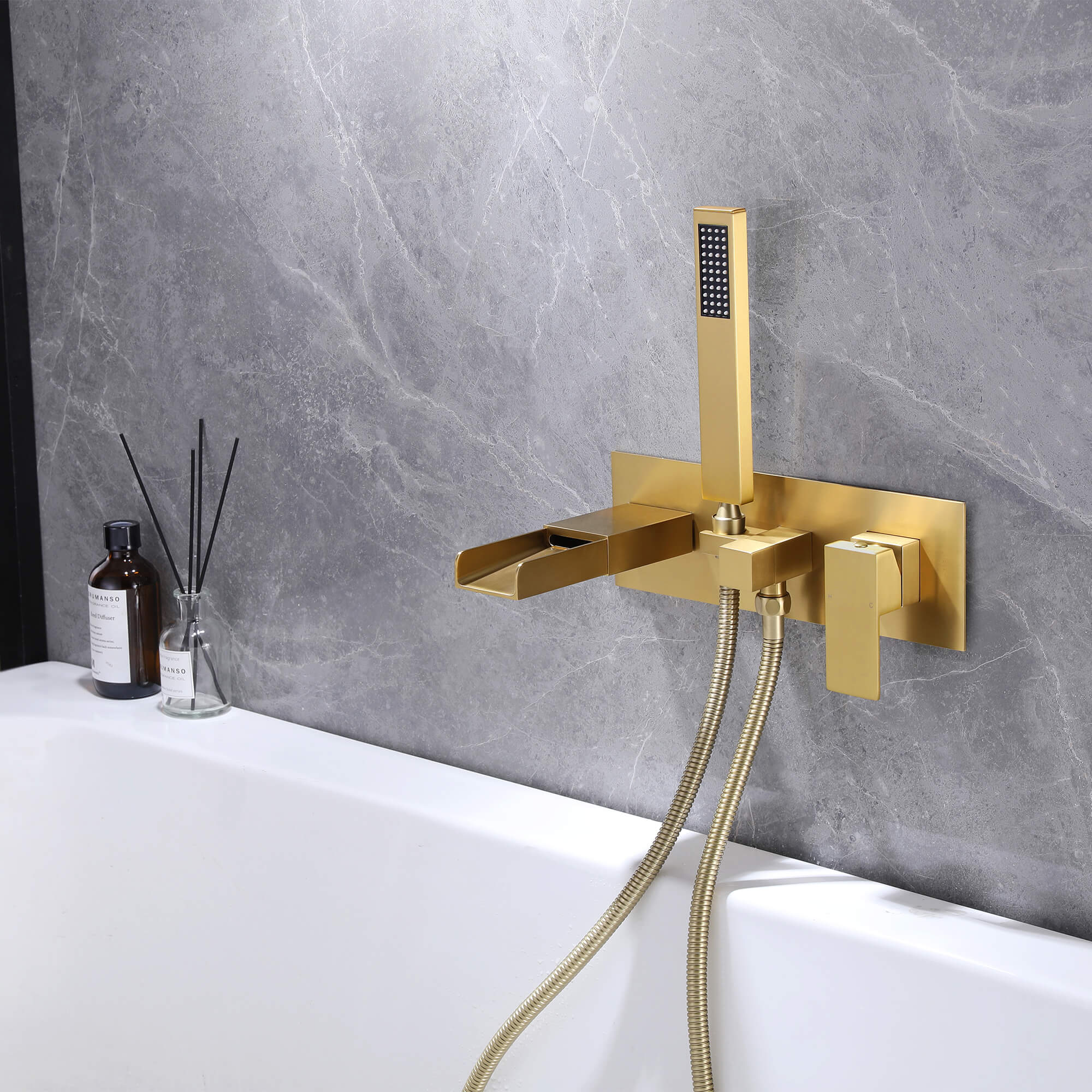 Wall-Mounted Waterfall Bathtub Faucet with Handheld Shower