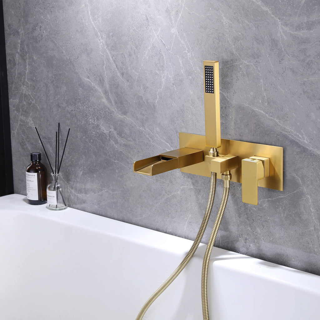 Wall-Mounted Waterfall Bathtub Faucet with Handheld Shower