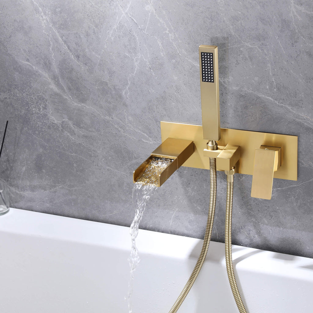 Wall-Mounted Waterfall Bathtub Faucet with Handheld Shower