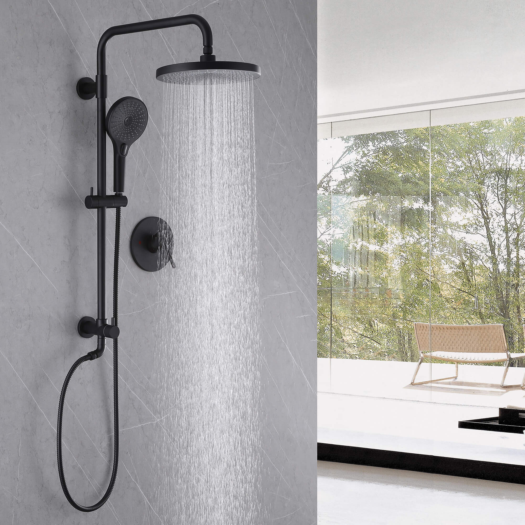 Wall-Mounted Shower System with 3-Function Adjustable Handheld and Rain Shower Head