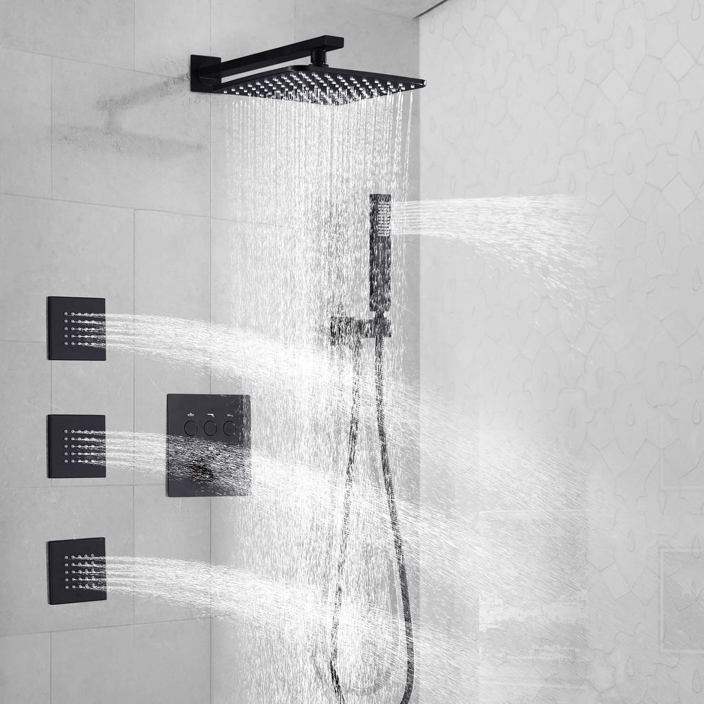 Thermostatic Shower System with 3 Body Jets and Button Control
