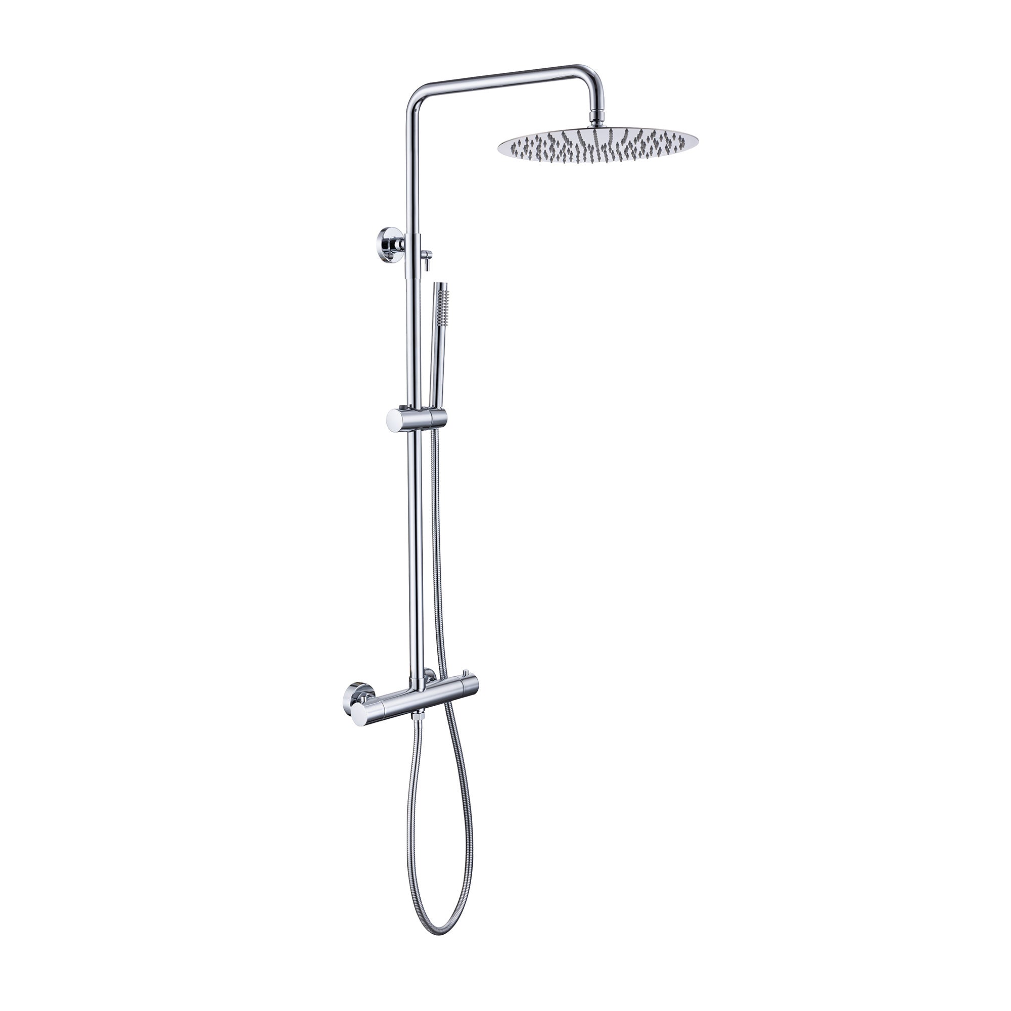 Thermostatic Outdoor Shower Wall Mount with 10-Inch Thin Shower Head and Handheld