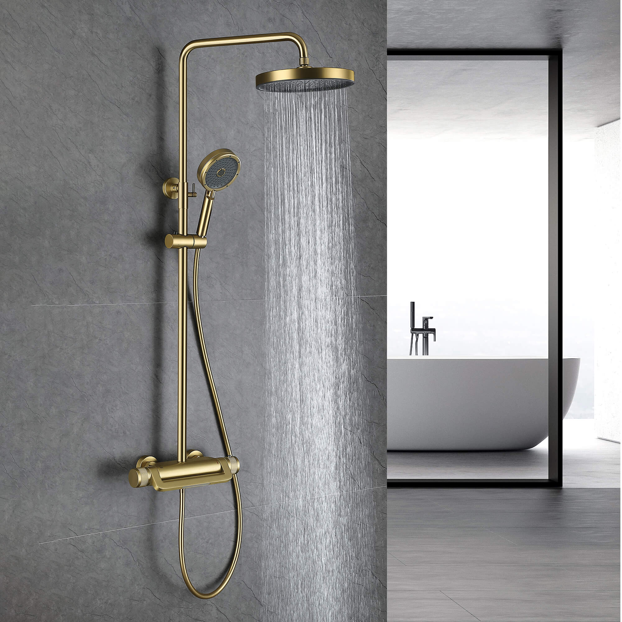 Adjustable Thermostatic Shower System with Waterfall Spout