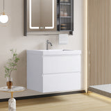 Compact 24-Inch Floating Vanity in Gloss White with Sink & Storage Drawers