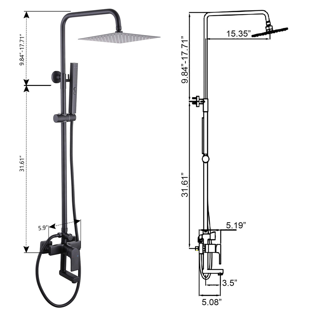 Rainfall Shower System with 3-Function and Dual Handheld Spray