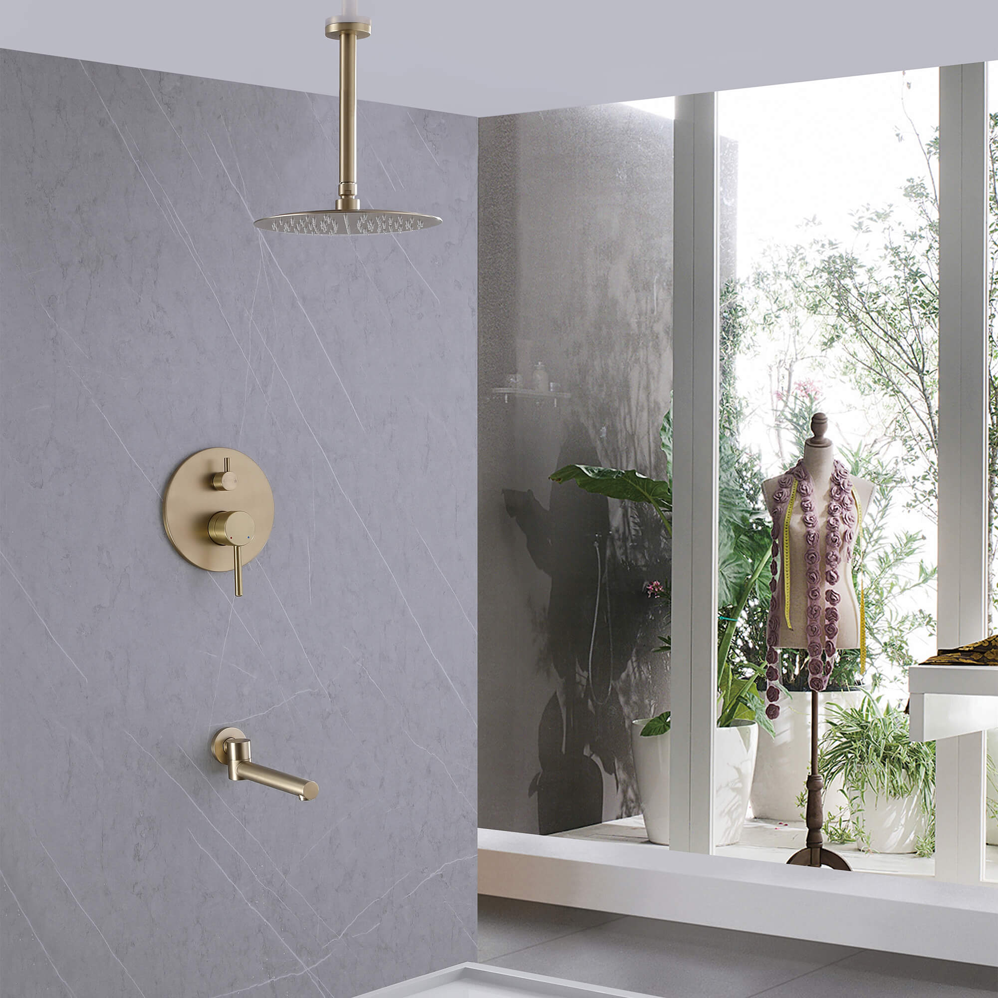 Complete Wall-Mounted Shower Kit with Tub Spout