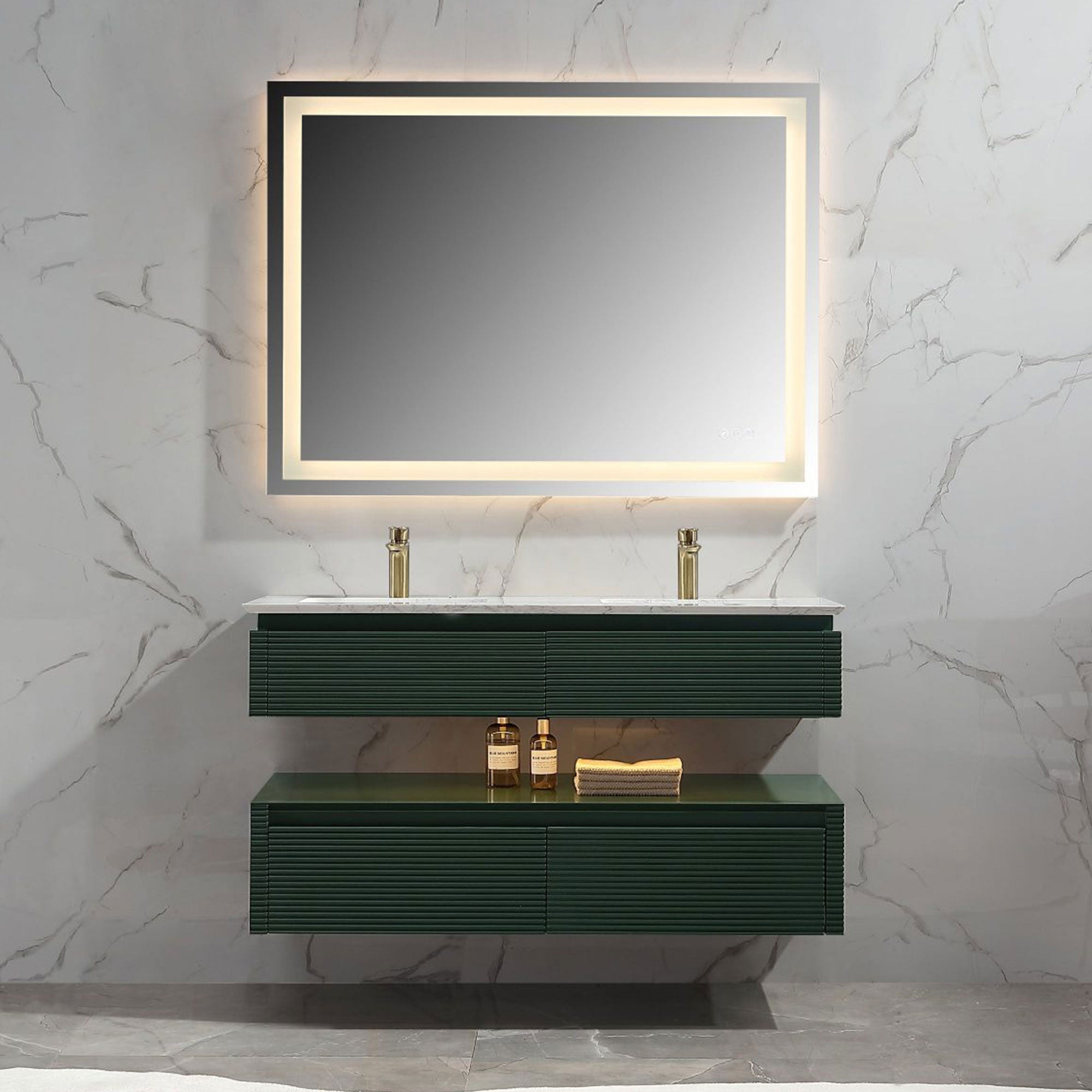 48-Inch Double Sink Floating Vanity with White Countertop