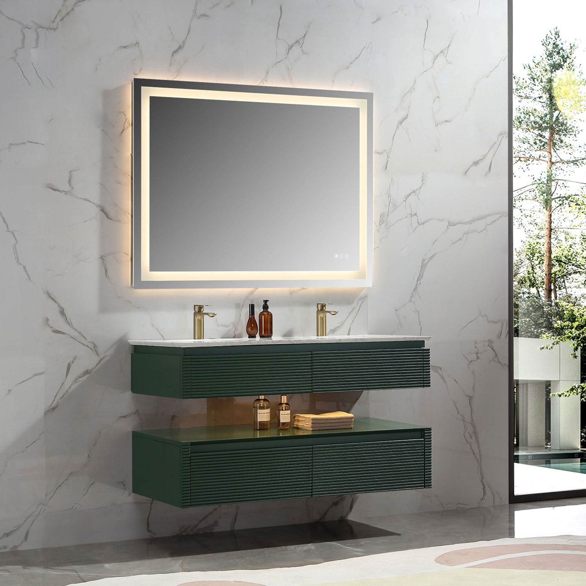 48-Inch Double Sink Floating Vanity with White Countertop