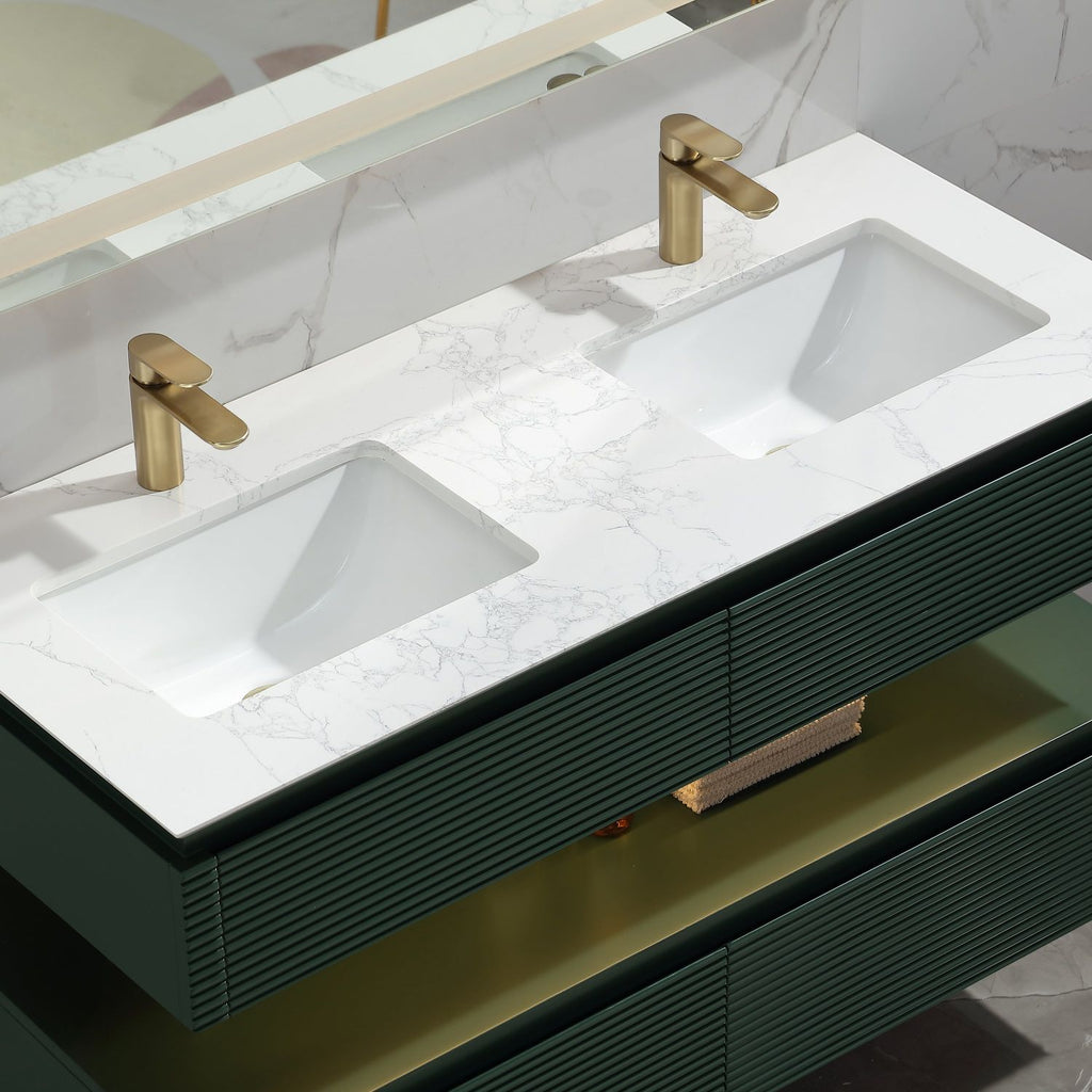 48-Inch Double Sink Floating Vanity with White Countertop