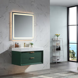 36-Inch Green Vanity with Stone Slab Counter and LED Mirror