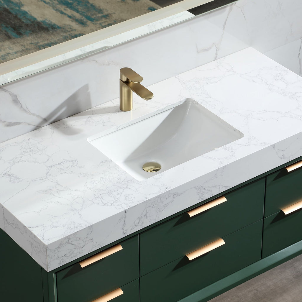 Green Rubberwood 48-Inch Vanity with Stone Slab and LED Mirror