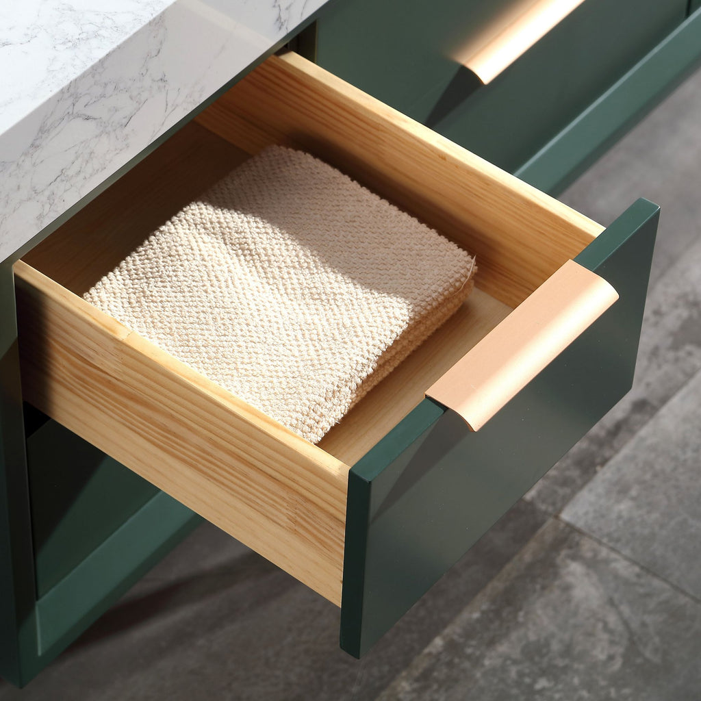 Green Rubberwood 48-Inch Vanity with Stone Slab and LED Mirror