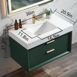 36-Inch Green Vanity with Stone Slab Counter and LED Mirror