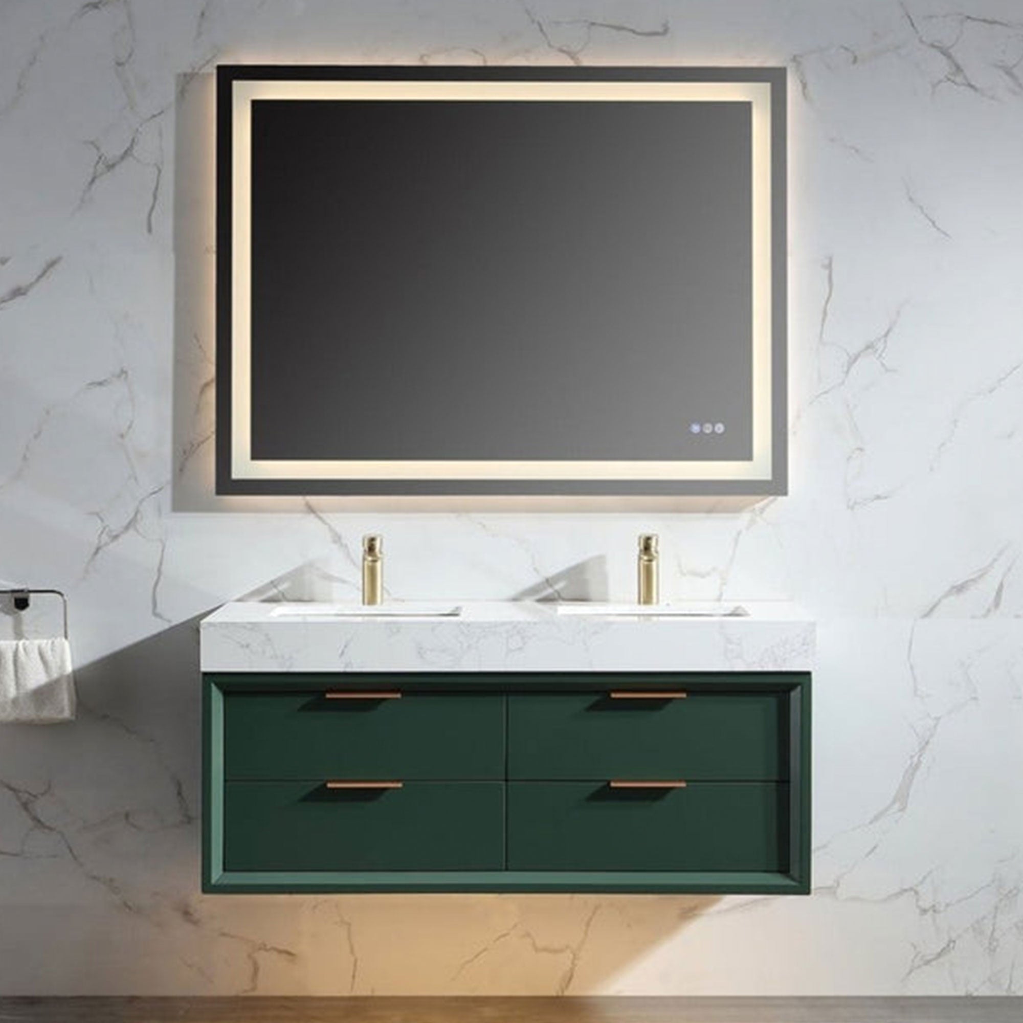 Elegant 48-Inch Green Vanity with Dual Sinks and Stone Counter