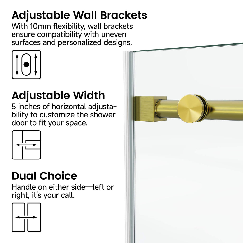Frameless Glass Shower Door 54 x 76 Inch Sliding Shower Door 10 mm SGCC Tempered Glass with Handle and Seal Strips No Leak Design