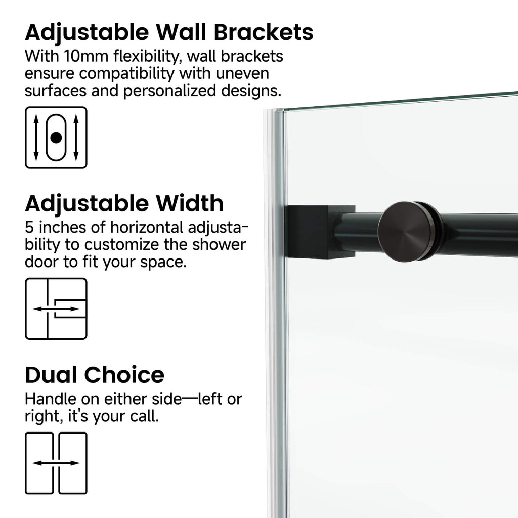 Frameless Glass Shower Door 54 x 76 Inch Sliding Shower Door 10 mm SGCC Tempered Glass with Handle and Seal Strips No Leak Design