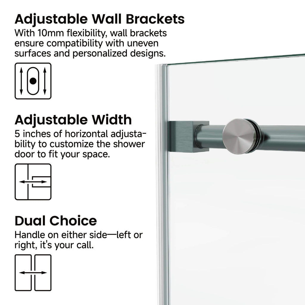 Frameless Glass Shower Door 54 x 76 Inch Sliding Shower Door 10 mm SGCC Tempered Glass with Handle and Seal Strips No Leak Design