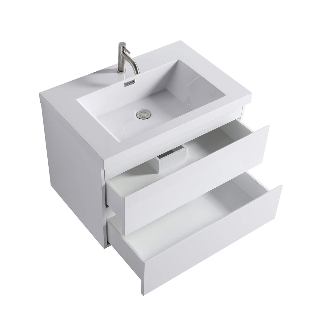 Minimalist 30-Inch Floating Vanity in Gloss White with Dual Storage Drawers