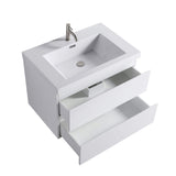 Minimalist 30-Inch Floating Vanity in Gloss White with Dual Storage Drawers