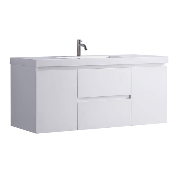 48-Inch Wall-Mounted Vanity with Spacious Sink Storage in Classic White