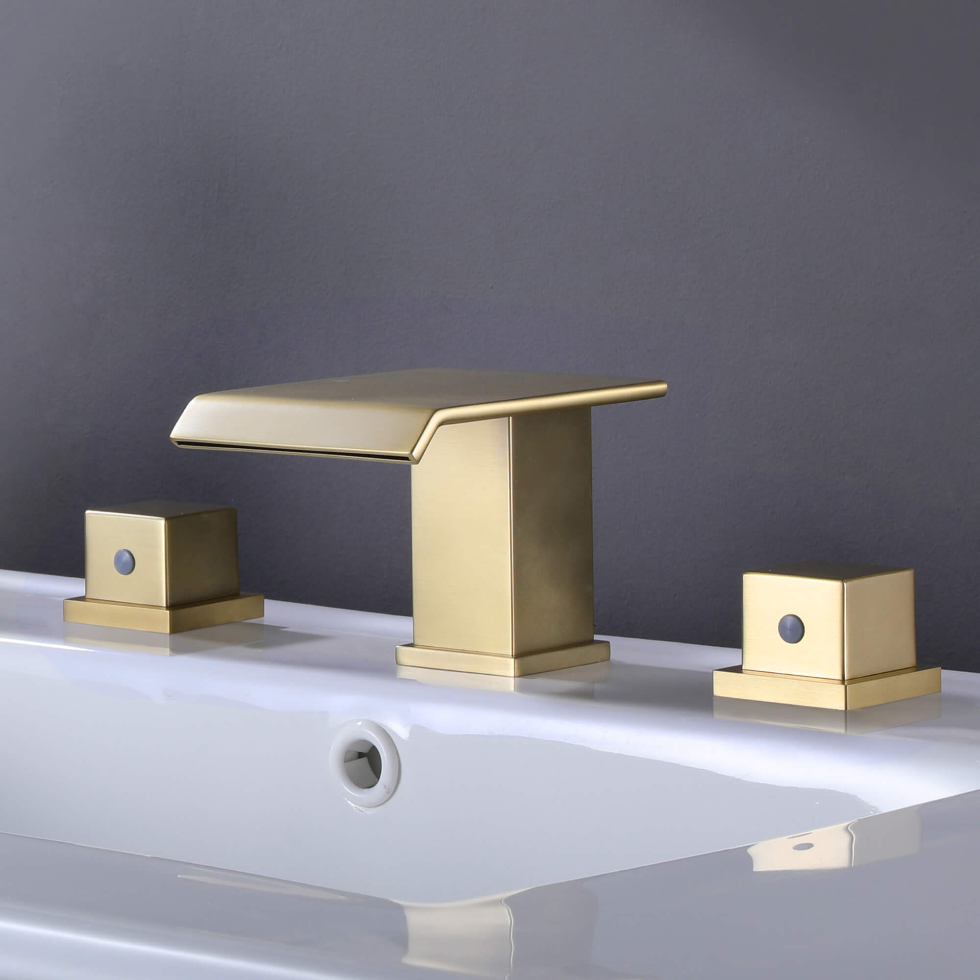 Waterfall Bathroom Faucet Solid Brass Widespread 3-Hole Vanity Tap