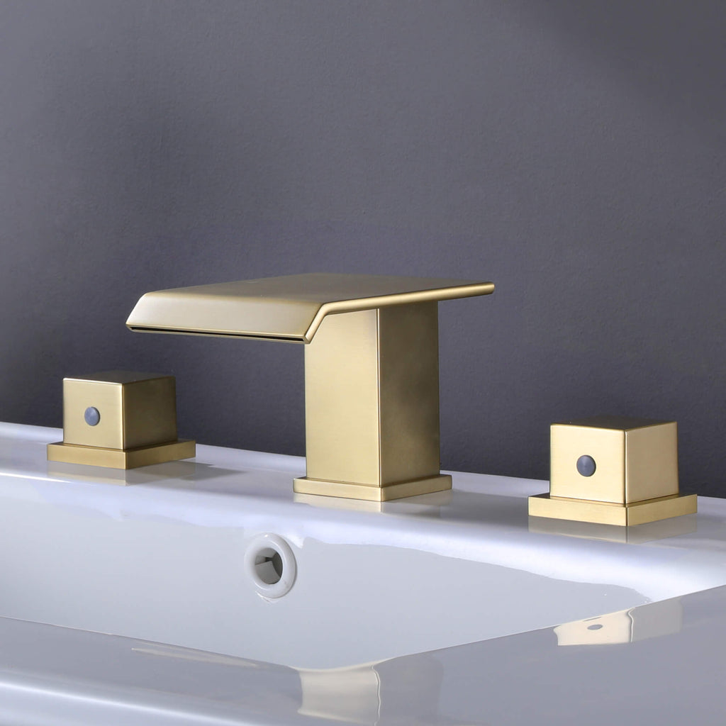 Waterfall Bathroom Faucet Solid Brass Widespread 3-Hole Vanity Tap