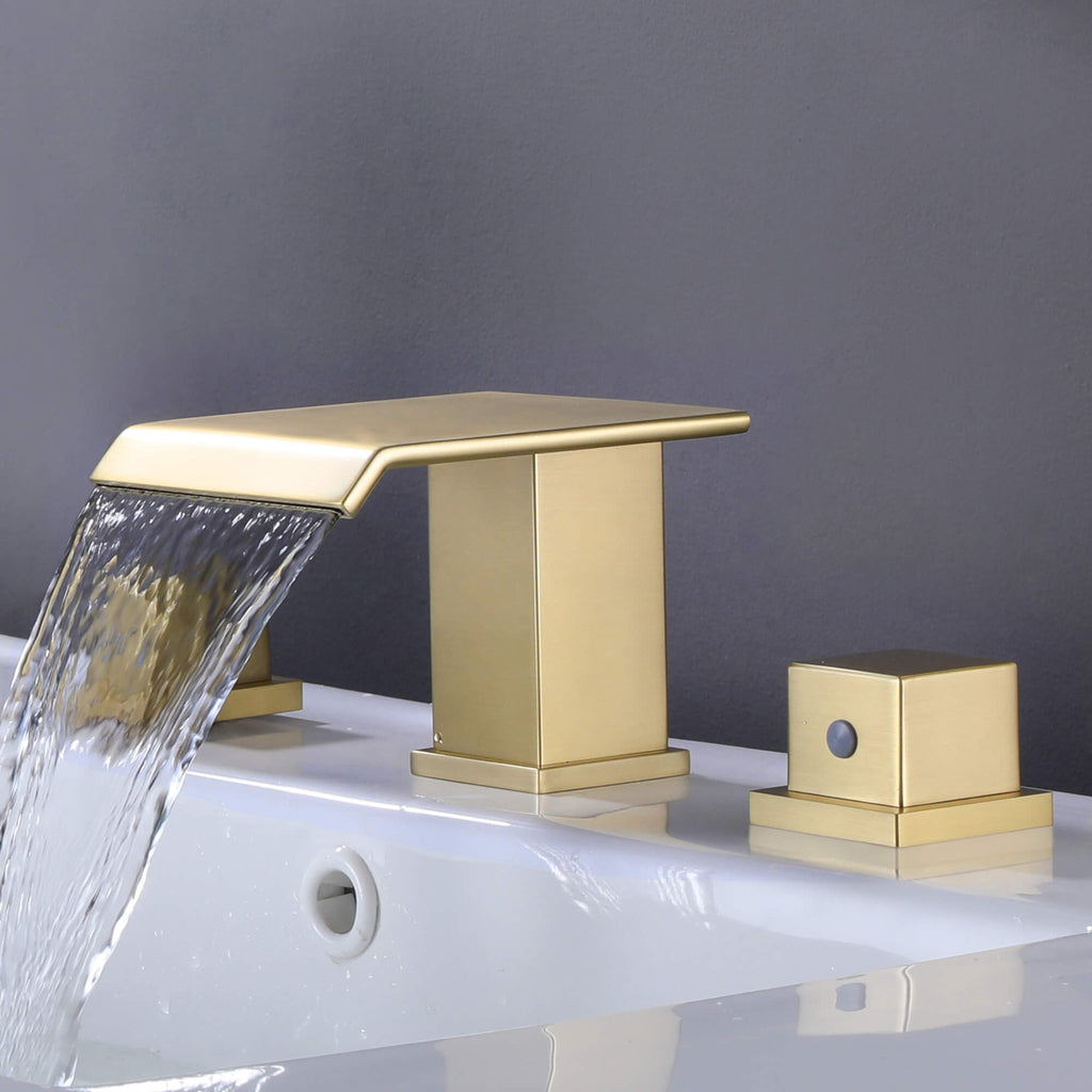 Waterfall Bathroom Faucet Solid Brass Widespread 3-Hole Vanity Tap