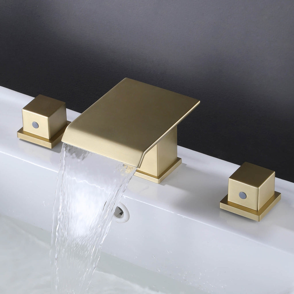 Waterfall Bathroom Faucet Solid Brass Widespread 3-Hole Vanity Tap