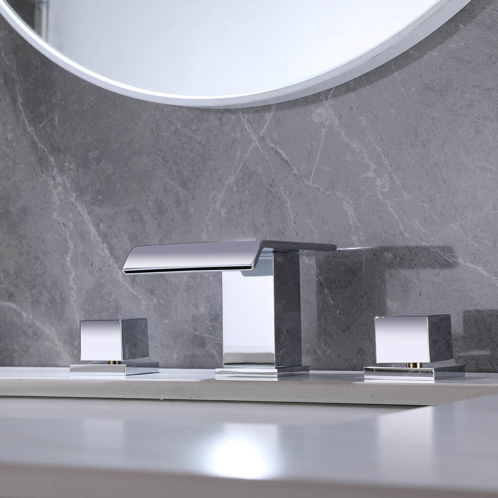 Waterfall Bathroom Faucet Solid Brass Widespread 3-Hole Vanity Tap