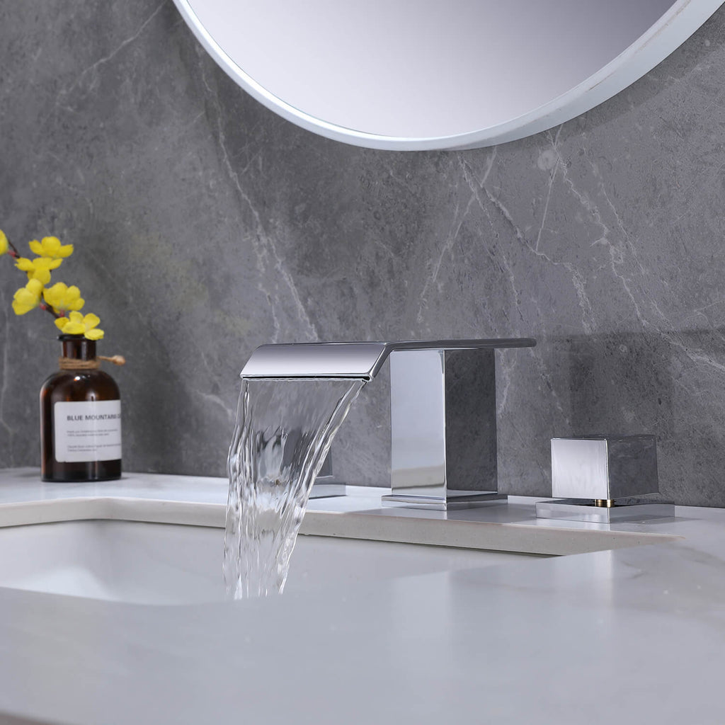 Waterfall Bathroom Faucet Solid Brass Widespread 3-Hole Vanity Tap
