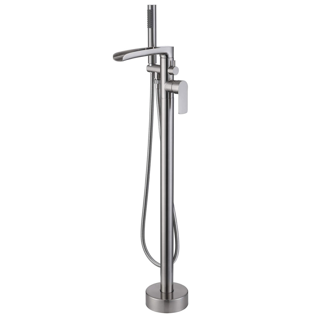 Freestanding Tub Filler with Waterfall Spout and Shower Wand Attachment