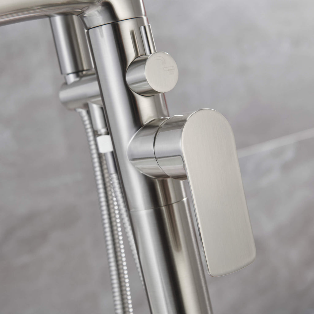 Freestanding Tub Filler with Waterfall Spout and Shower Wand Attachment