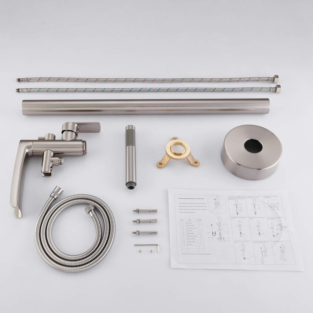 Freestanding Tub Filler with Waterfall Spout and Shower Wand Attachment