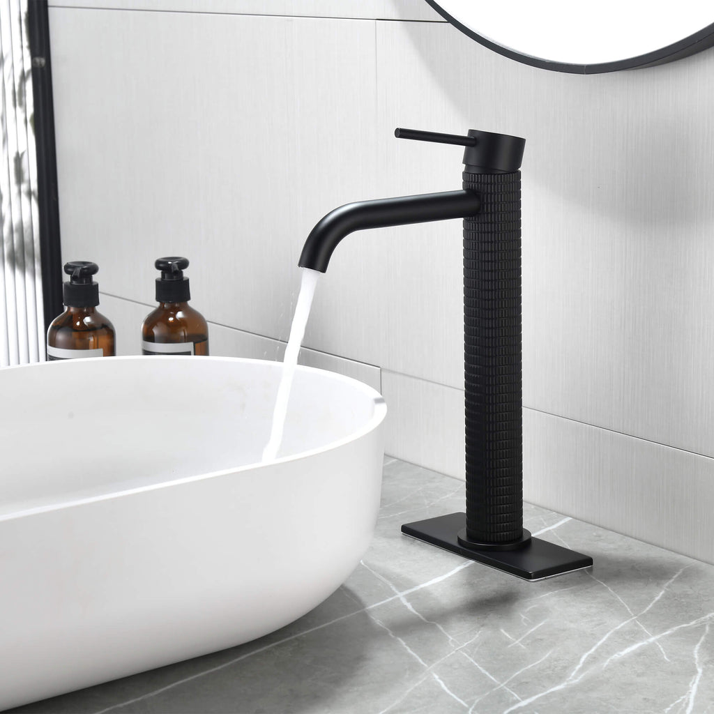 Textured Brass Vessel Sink Faucet with Modern Knurled Body Design