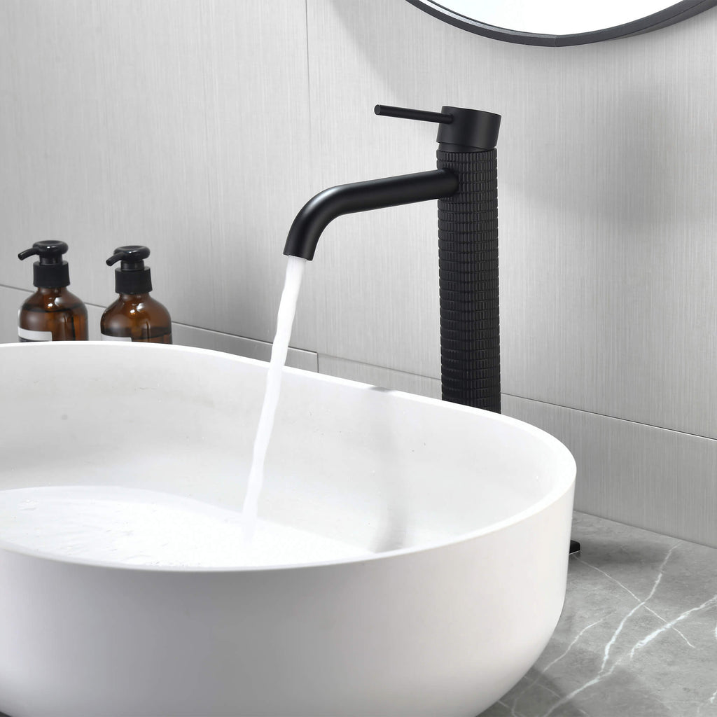Textured Brass Vessel Sink Faucet with Modern Knurled Body Design