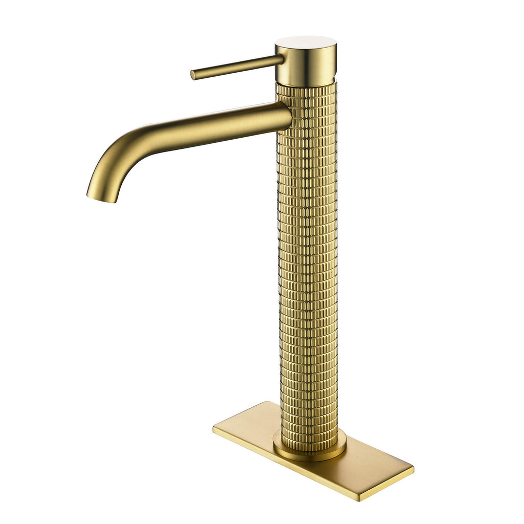 Textured Brass Vessel Sink Faucet with Modern Knurled Body Design