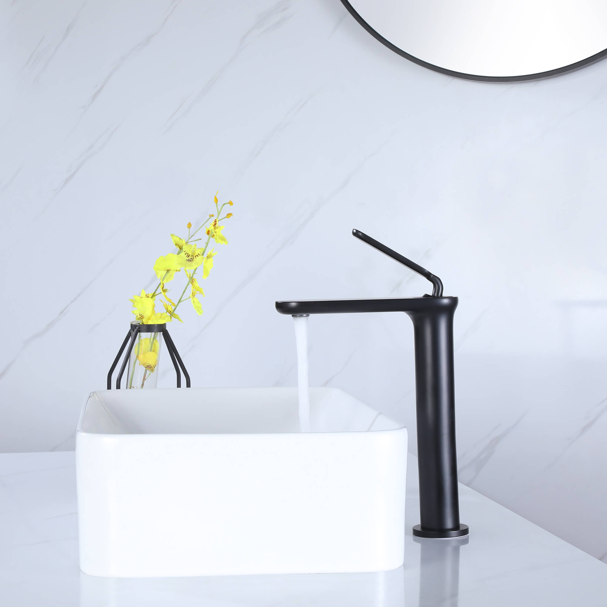 Modern Single-Handle Tall Spout Bathroom Sink Faucet for Vessel Sinks