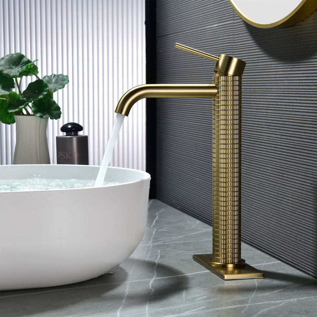Textured Brass Vessel Sink Faucet with Modern Knurled Body Design