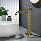 Textured Brass Vessel Sink Faucet with Modern Knurled Body Design