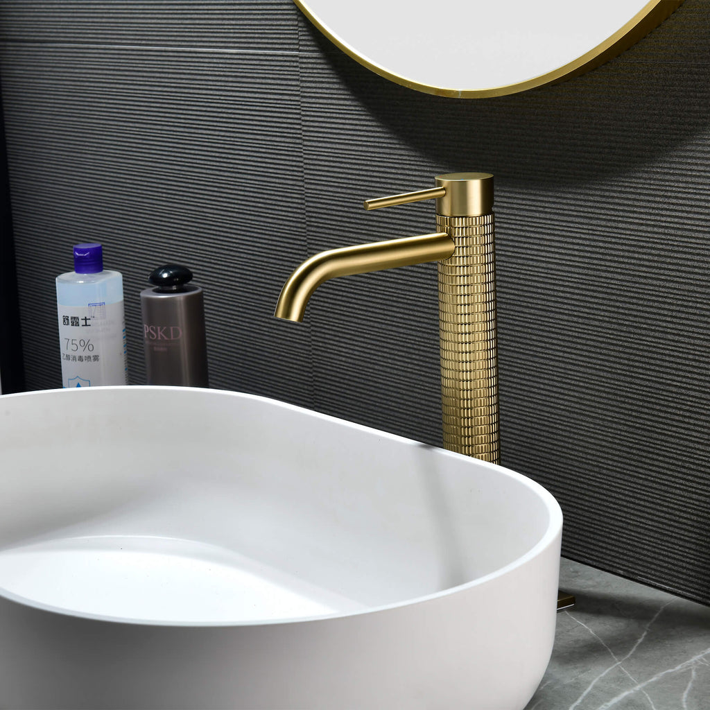Textured Brass Vessel Sink Faucet with Modern Knurled Body Design