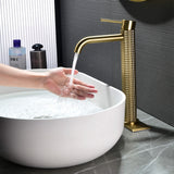 Textured Brass Vessel Sink Faucet with Modern Knurled Body Design