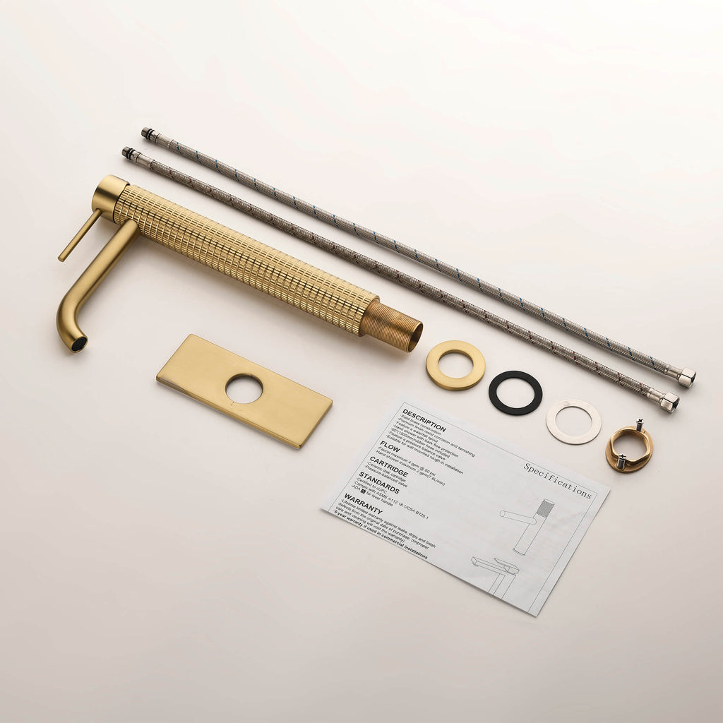 Textured Brass Vessel Sink Faucet with Modern Knurled Body Design
