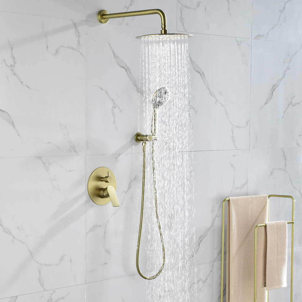 Wall-Mounted Shower System with Rain Shower Head and Handheld Shower