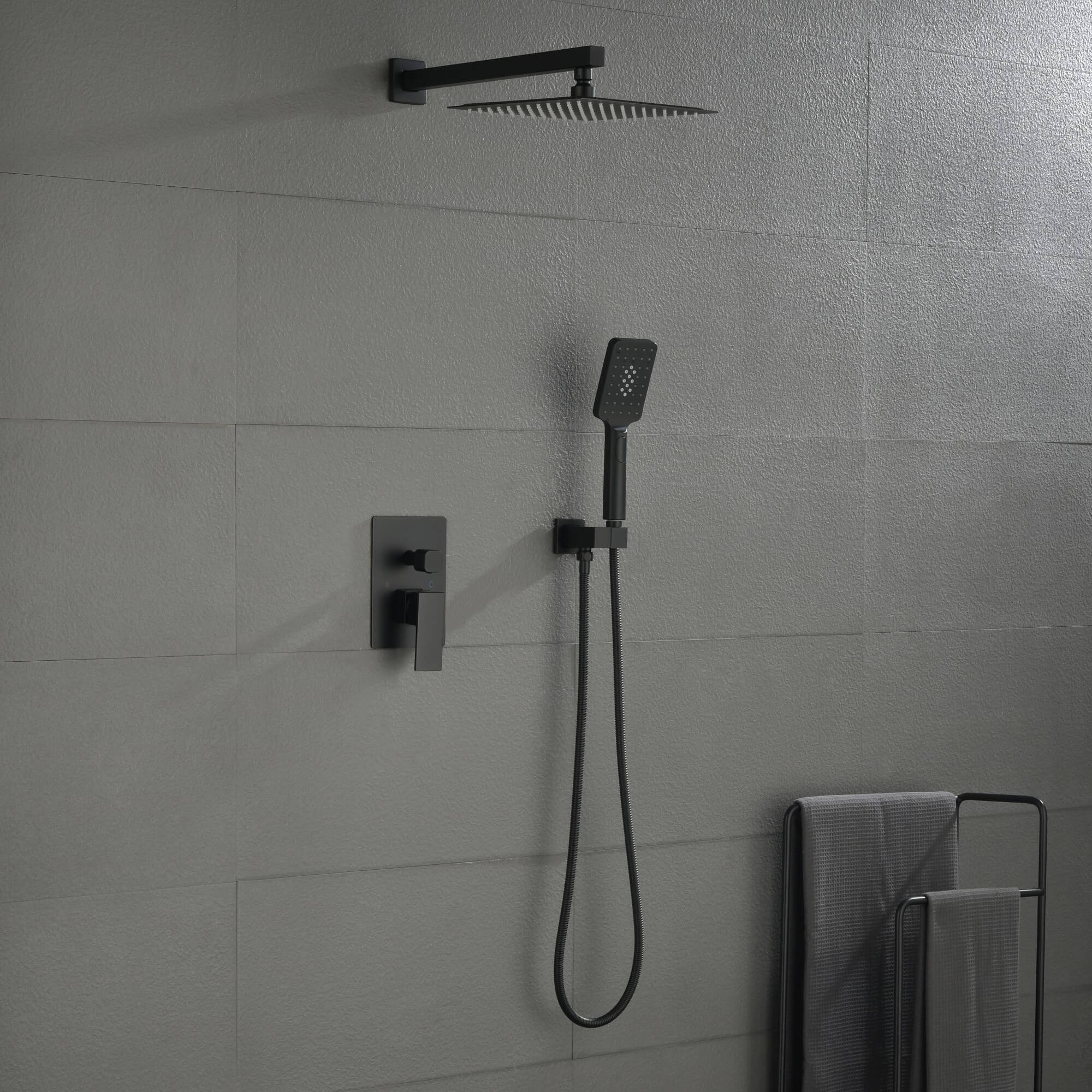 Wall-Mounted Shower System with 10-Inch Rainfall Shower Head 3-Function Handheld Sprayer