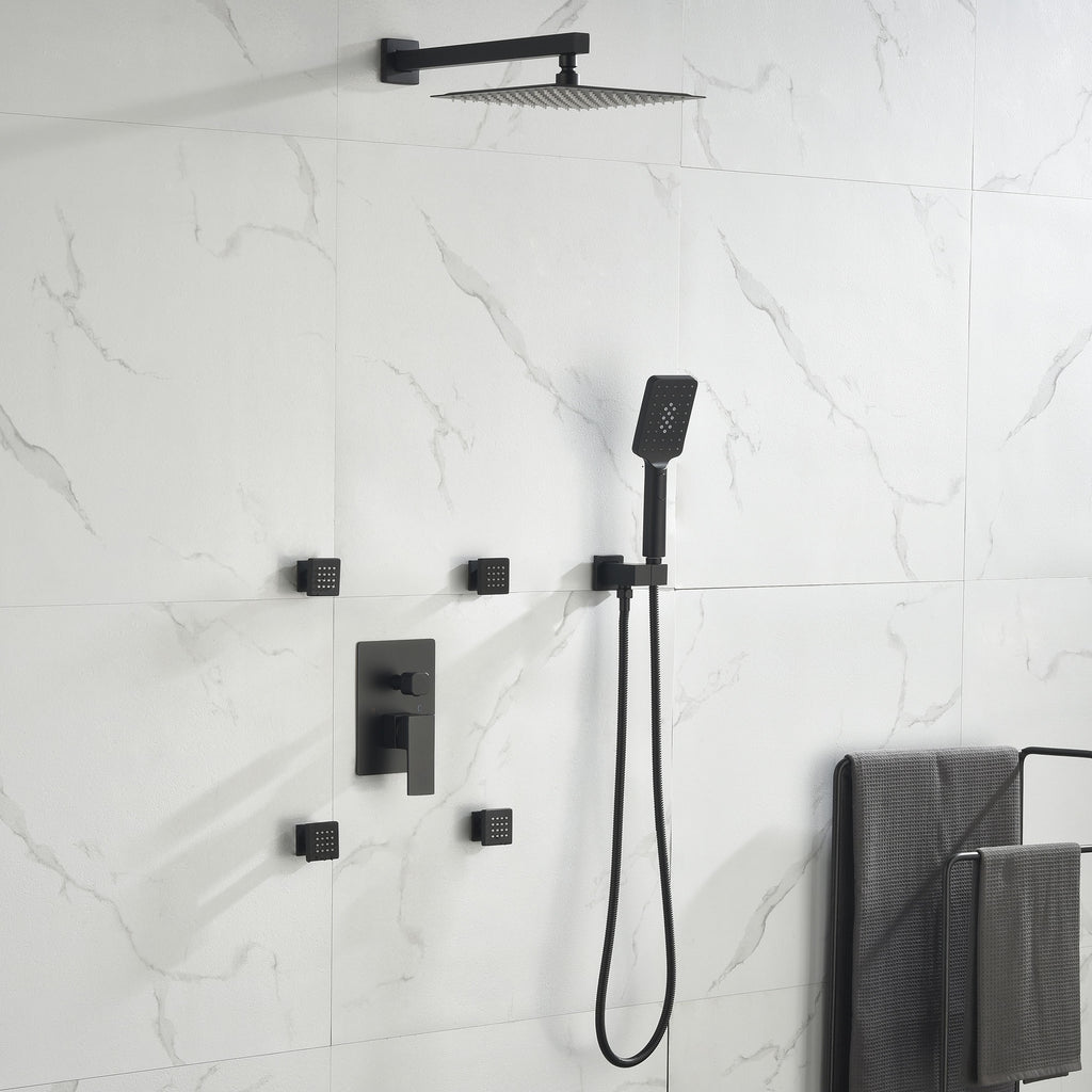 Shower System with 4 Body Jets and Rain Shower Head