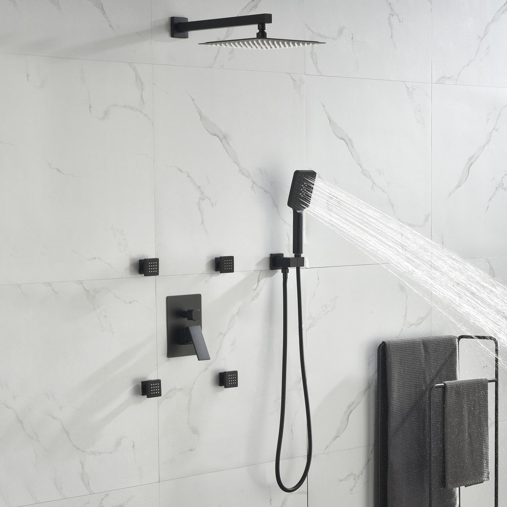 Shower System with 4 Body Jets and Rain Shower Head