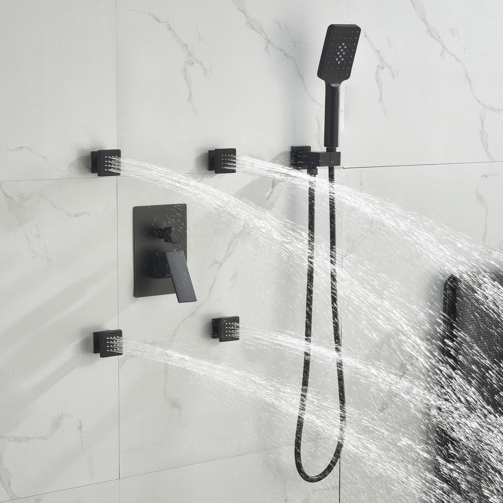 Shower System with 4 Body Jets and Rain Shower Head