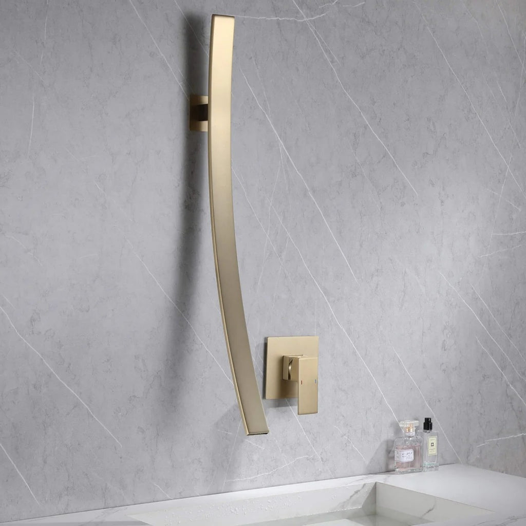 Curved Waterfall Spout Faucet with Wall Controls