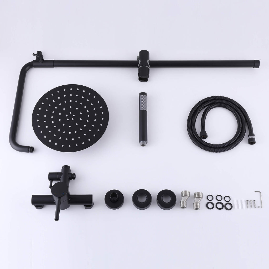 Wall-Mounted Outdoor Shower with 10-Inch Thin Rain Shower Head and Handheld Spray