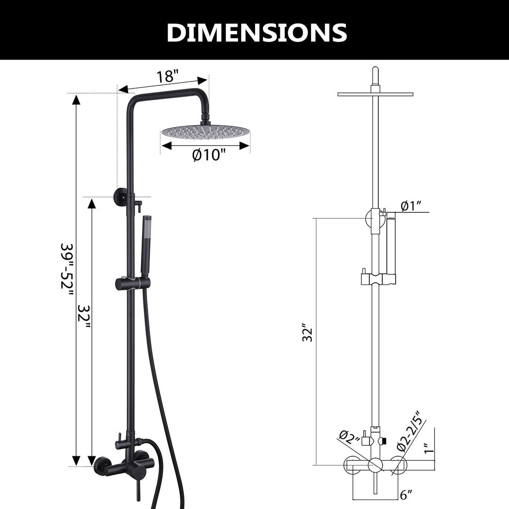 Wall-Mounted Outdoor Shower with 10-Inch Thin Rain Shower Head and Handheld Spray